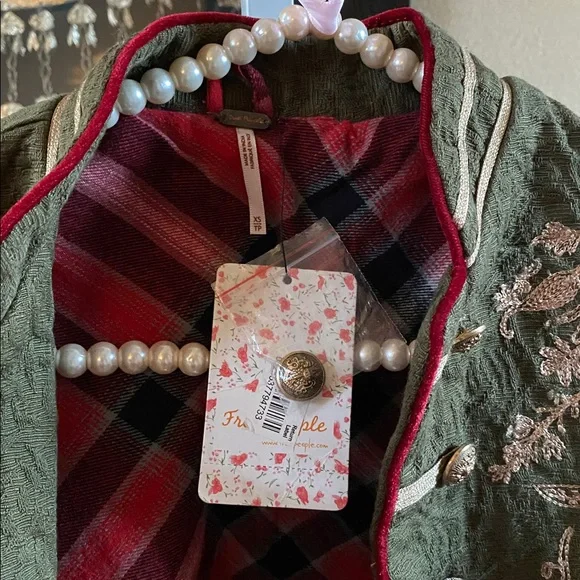 Free People Lauren Band Jacket Military Embroidered Gold Open Front - Picture 4 of 9